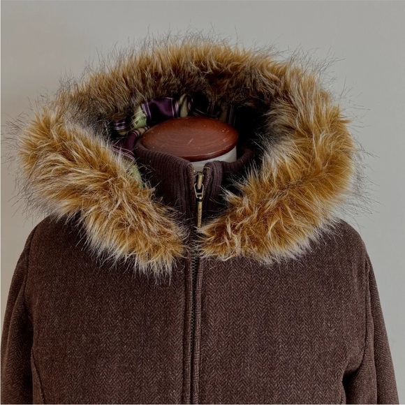 B by Burton Womens Brown Wool Blend 1/2 Zip Pullover Heavy Hooded Sz M - Picture 3 of 12